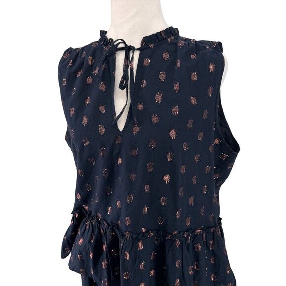 J. Crew 2-Piece Set Navy & Rose Gold Metallic Polka Dot Skirt & Top Sz M EUC - Picture 2 of 15